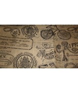 Burlap Material Rustic Vintage Style Country Paris 1889 old Designs  50"x55" App - $23.10