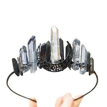 Handmade Faux Raw Crystal Headband Quartz Black Moon Bridal Alloy Tiara Crown - £11.34 GBP