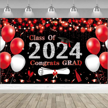 Black Red Graduation Party Decorations, 6X3.6Ft Red Class of 2024 Graduation Ban - £20.06 GBP