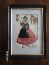 Signed EMBROIDERED EUROPEAN LADIES FASHION Picture Wall Hanging - 5&quot; x 7&quot; - £7.85 GBP