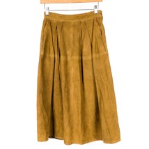 VTG Leather Skirt 38 S Brown ALine Side Snaps Stitching Pockets Lined Mo... - £28.37 GBP