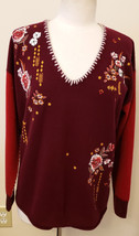 Johnny Was Embroidered Cashmere Pullover Sz-L Multicolor Burgundy/Red - £193.04 GBP