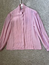 Vintage Poet by Nicola Soft Pink Button Up Pleated Long Sleeve Blouse Size 14 - $25.99