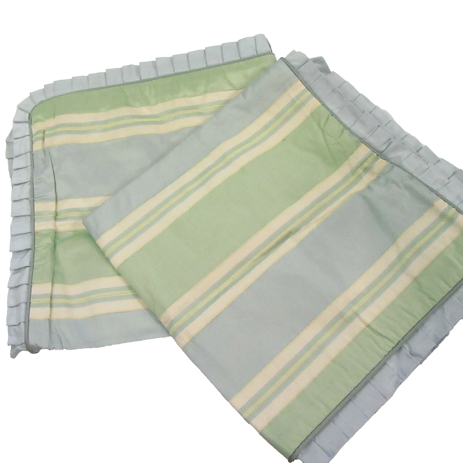 TAPESTRIA Montel Stripe Blue Green Silk Legacy Custom 2pc Ruffled Euro S... - $170.00