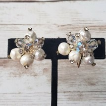 Vintage Vendome Clip On Earrings - Clear &amp; Cream Cluster - £18.71 GBP