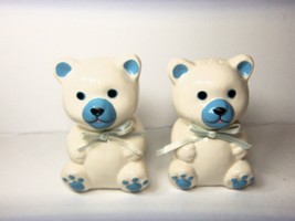 Blue &amp; White Teddybear Salt &amp; Pepper Shakers By Loomco 1992 Vintage Set Unused - £15.63 GBP