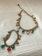 Vintage Demi Goldtone Chain w Orange Green &amp; Brown Faceted Dangle Beads Necklace - £15.38 GBP