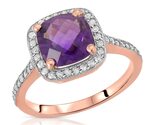 Galaxy Gold GG, 14K Solid Rose Gold, Natural Amethyst and Diamond Cushio... - $963.16