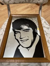 Vtg Wood Framed Elvis Presley Portrait Mirror Picture - The King - 13” X 9” Face - £26.40 GBP
