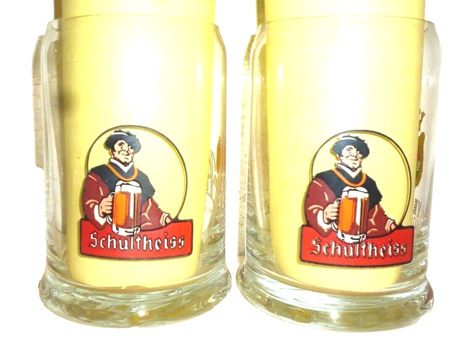 Primary image for 2 Schultheiss Max Gams Aying Veltins Reichenhall Becks 0.5L German Beer Glasses