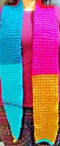 Crocheted Extra Long Scarf in fun bright colors Blues Pinks Golds Hand Made - £11.90 GBP