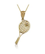 Womens Gold Tennis Racket Ball 3D Charm Pendant Necklace 10K or 14K - $119.99+