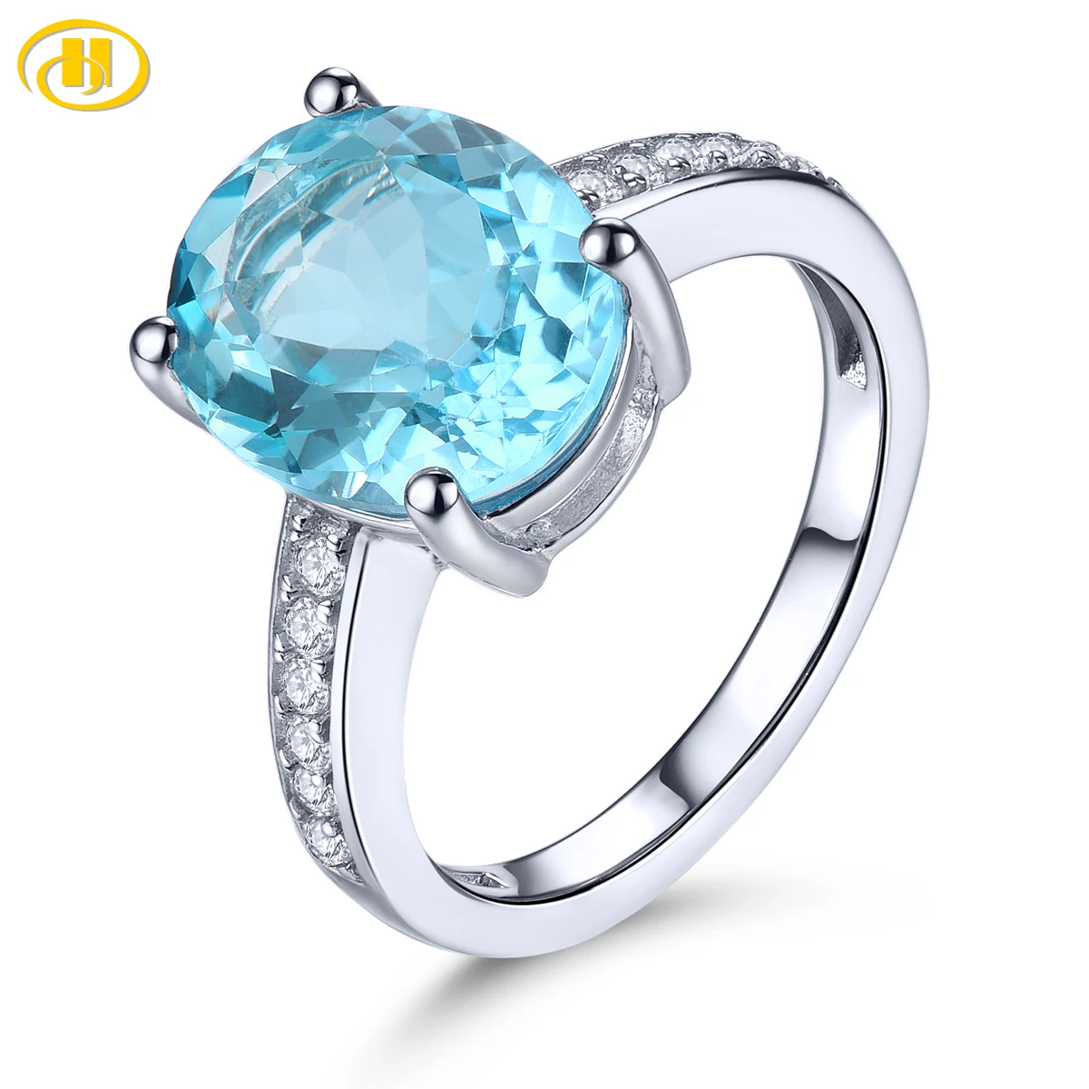 Natural Sky Blue Topaz Sterling Silver Rings 5.8 Carats Genuine Gemstone Pure Cl - £59.38 GBP