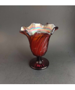 VTG Westmoreland Carnival Glass Leaf Swirl Ruffled Vase Pedestal iridescent - £21.69 GBP