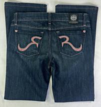 ROCK &amp; REPUBLIC Denim Rocker Cowgirl Distressed Boot Cut Jeans Pink Stit... - £39.87 GBP