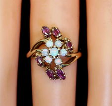 Gorgeous Vintage Estate 10k Yellow Gold Over Opal &amp; Amethyst Ring 1.45Ct - £79.86 GBP