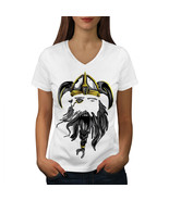 Wellcoda North Warrior Axe Womens V-Neck T-shirt, Face Graphic Design Tee - £16.11 GBP