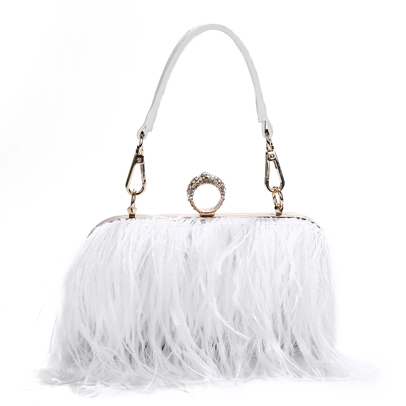 Ostrich Feather Party Clutch Bag Wallet Women Wedding Eveining Handbags Small  C - £97.18 GBP