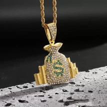 1 Ct Round Lab Created Diamond  Custom Money Bag Pendant 14K Yellow Gold Plated - $275.83