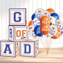 2024 Graduation Decorations,Congrats Grad Balloon Boxes Set Blue and Orange Clas - £27.38 GBP