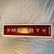 Holliday Wall Decor W/White Wood Frame and Painted Metal Sign Merry in Red White - £20.15 GBP