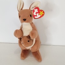 TY Beanie Baby Pouch the Kangaroo With Joey Plush 7&quot; Stuffed Animal Toy - £14.75 GBP