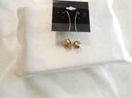 INC  2-1/8&quot; Gold Tone Threader with Metallic Bronze Glass Stone Earrings C508 - £6.81 GBP