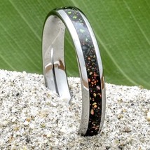 Tungsten Ring With Australian Opal Inlay, 4mm Comfort Fit Wedding Band - $39.00