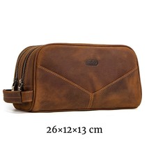 CONTACT&#39;S leather cosmetic bag for men vintage crazy horse leather man make up b - £60.13 GBP