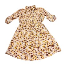 MPH Collection Shirt Dress Women Small Peach Floral Button Front Roll Ta... - £14.50 GBP