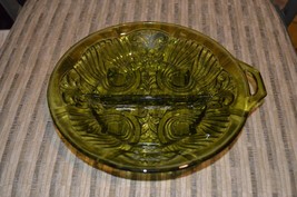 Vintage Avocado Green Depression Glass Divided bowl, One Handle, Footed ... - £15.72 GBP