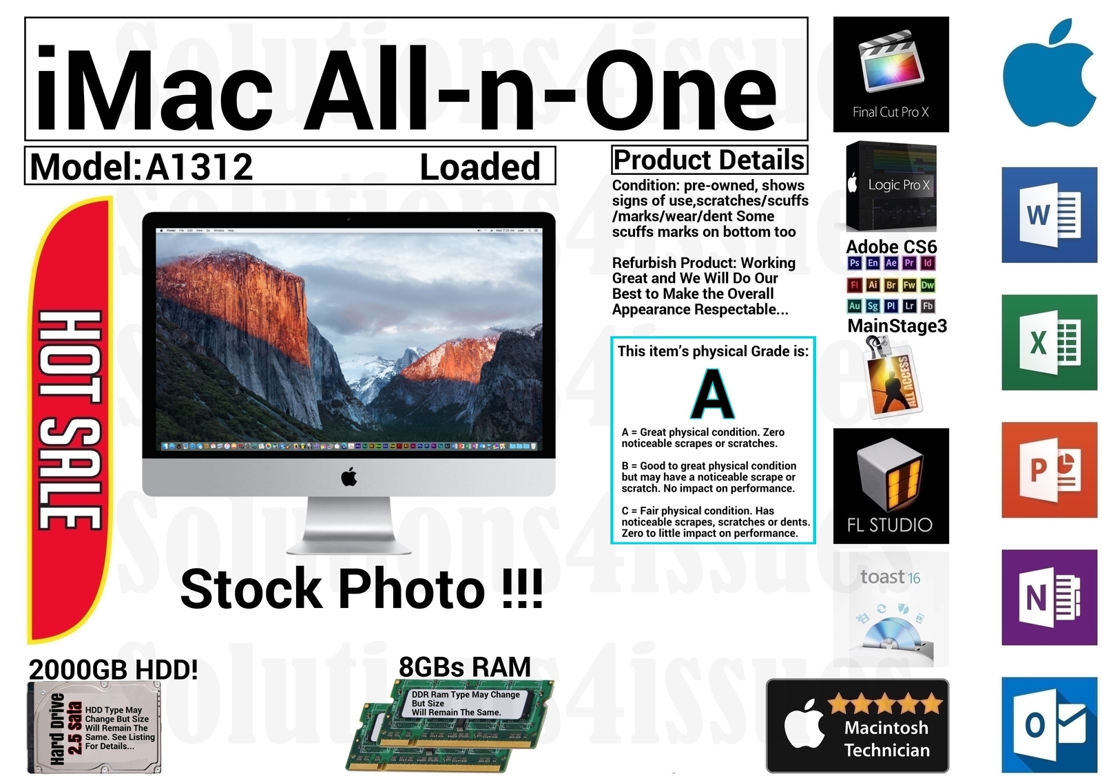 Apple iMac A1312 27" Core i7 3.4GHz 8GBs Ram 2000GB HDD Loaded - Grade A - $699.99