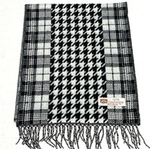 Winter 100%Cashmere Scarf Made England Hounds Tooth Plaid Black/White #1... - £15.75 GBP