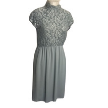 Patra Vintage High Neck Lace Top Dress ~ Sz 8 ~ Sea Blue ~ Below Knee ~ Modest - £20.06 GBP