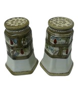 Nippon Porcelain Salt &amp; Pepper Shakers Moriage Hand Crafted Red/Brown/Gr... - $31.79
