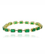 Green Emerald Tennis Bracelet Silver Gold Anniversary Wedding Gift For W... - $217.46 CAD+