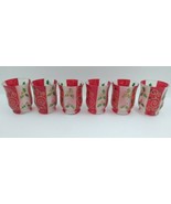 Red &amp; Satin White Glass Votive Candle Holder set of 6 w/ Holly Berries C... - £35.17 GBP