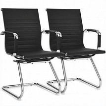 Set of 2 Heavy Duty Gues Chairs for Guest Reception Conference-Black - £172.82 GBP