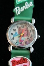 NOS child&#39;s Barbie quartz wristwatch with green 3-D rubber strap - £11.68 GBP