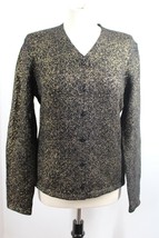 Vtg 90s Jones New York M Merino Wool Black Gold Fleck V-Neck Cardigan Sweater - £24.30 GBP