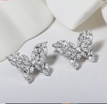 2.50Ct Lab-Created Diamond Butterfly Stud Earrings 14K White Gold Plated Silver - £95.57 GBP
