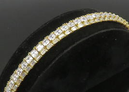925 Sterling Silver - Vintage Cubic Zirconia Gold Plated Chain Bracelet - BT9248 - £112.26 GBP