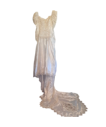 Sz 8 White Lace Beaded Satin Wedding Dress Gown 5 Foot Train San Martin ... - £146.05 GBP