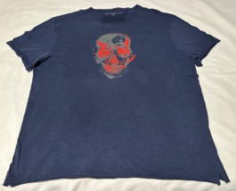 John Varvatos USA Men&#39;s Red Skull Graphic Dark Blue Cotton Tee Size XXL ... - £31.88 GBP