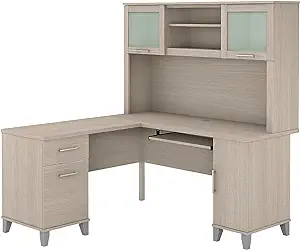 Bush Furniture Somerset 60W L Shaped Desk With Hutch In Sand Oak - $1,302.99