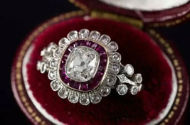 Art Deco 3Ct Cushion Cut Lab-Created Diamond Wedding Ring 14K White Gold Plated - £102.69 GBP