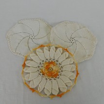 Lot of 3 Vintage Doily Pot Holder 1 Yellow Ombre Flower 2 Seven Sided Wh... - £7.64 GBP