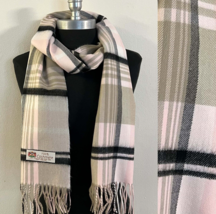 100% CASHMERE SCARF Check Plaid Pink/black/tan Made in England Warm Wool #B - £7.63 GBP