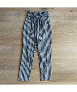 Urban Outfitters Gianna Striped High-rise Paperbag Linen Trousers Pants ... - £26.61 GBP