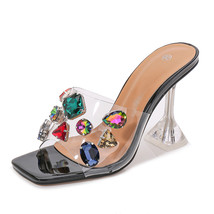 Crystal Sandals Slippers Women High Heel Mules Color Outdoor Ladies Model Prom B - £42.81 GBP